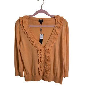 Talbots NWT Pima Cotton Ruffle V-Neck Cardigan Sweater Size S